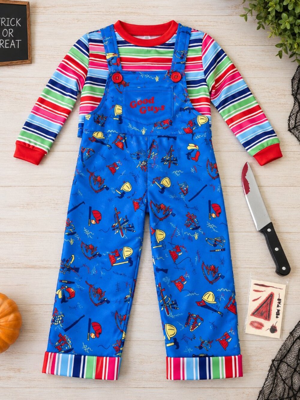 Chucky Boys Halloween Costume Medium Good Guys Overalls Shirt New